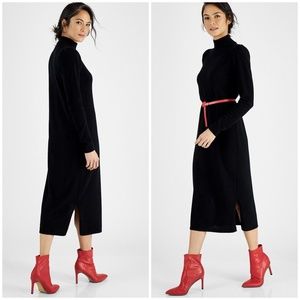 100% Cashmere Charter Club Black Turtleneck Midi Dress